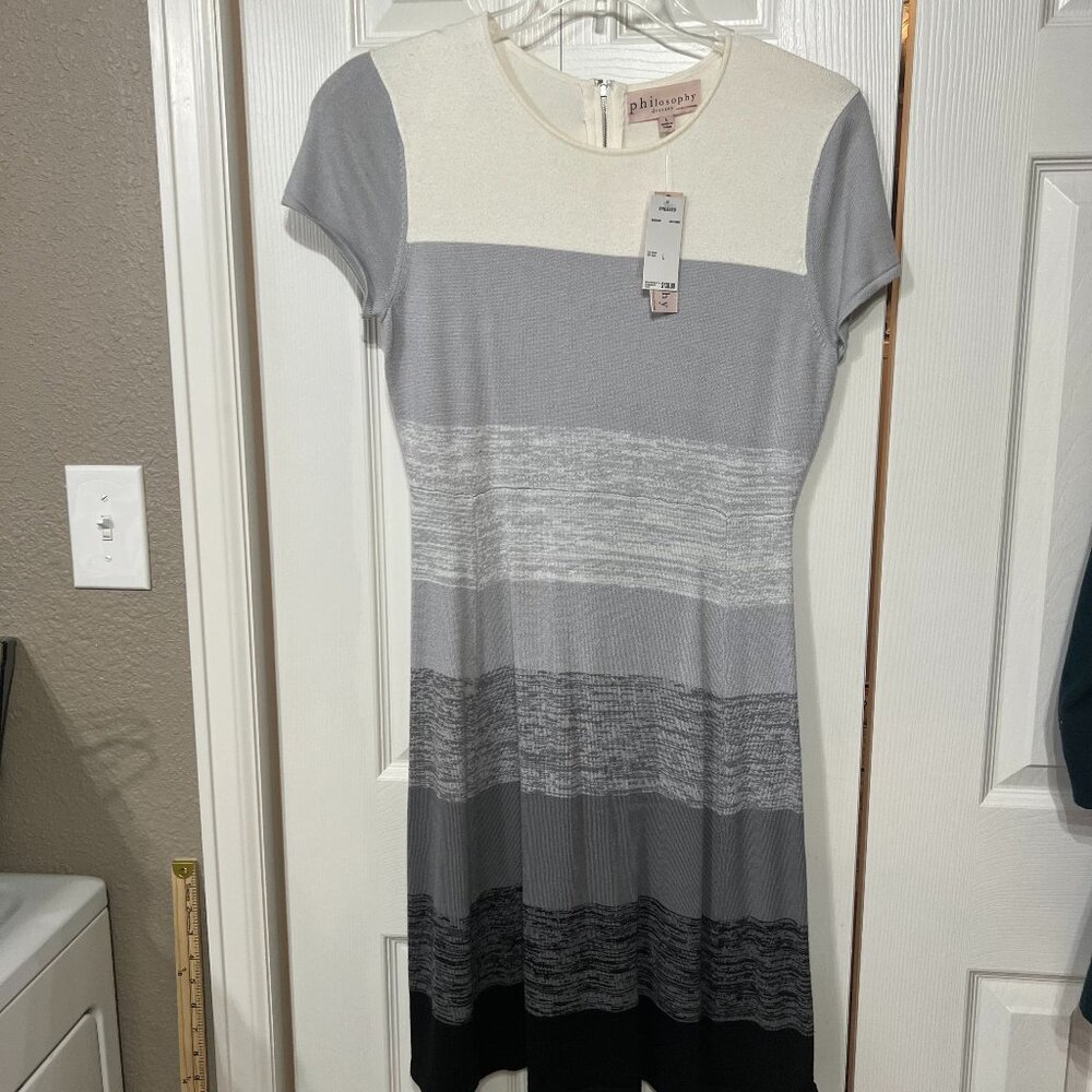 Philosophy Dresses Republic Clothing L Gray Black White Short Sleeve Dress NWT